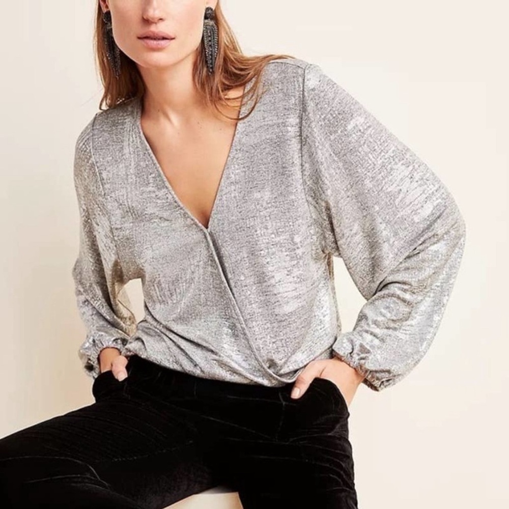 Women’s silver wrap blouse
